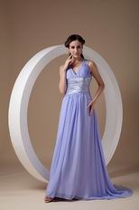 exy V-neck Open Back Design Lavender Dress To Prom Party