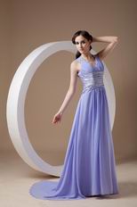exy V-neck Open Back Design Lavender Dress To Prom Party