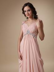 Straps V Neck Backless Bisque Chiffon Top Designer Prom Dress