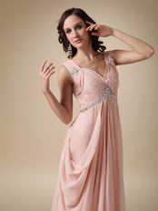 Straps V Neck Backless Bisque Chiffon Top Designer Prom Dress