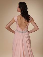 Straps V Neck Backless Bisque Chiffon Top Designer Prom Dress