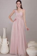 Empire Waist One Shoulder Pink Chiffon Exclusive Prom Dress