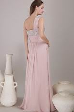 Empire Waist One Shoulder Pink Chiffon Exclusive Prom Dress