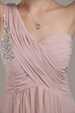 Empire Waist One Shoulder Pink Chiffon Exclusive Prom Dress