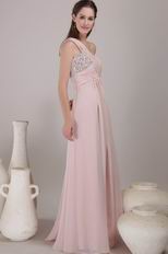 Empire Waist One Shoulder Pink Chiffon Exclusive Prom Dress