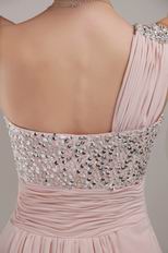 Empire Waist One Shoulder Pink Chiffon Exclusive Prom Dress