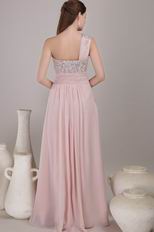 Empire Waist One Shoulder Pink Chiffon Exclusive Prom Dress