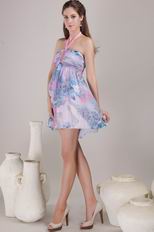 Printed Chiffon Fabric Short Prom Dress Halter Mini Skirt