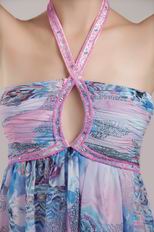 Printed Chiffon Fabric Short Prom Dress Halter Mini Skirt