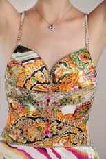 Backless Cross Back Colorful Printed Fabric Women In Prom Dresses