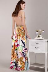 Backless Cross Back Colorful Printed Fabric Women In Prom Dresses
