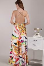 Backless Cross Back Colorful Printed Fabric Women In Prom Dresses