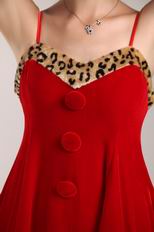 Spaghetti Straps Red Prom Dress With Leopard Print For Christmas