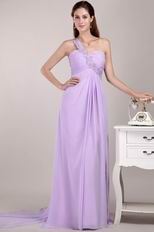 Lavender Chiffon Prom Dress Design With One Shoulder Watteau Skirt