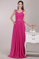 Beaded Wide Straps Deep Pink Chiffon Skirt Pageant Dress