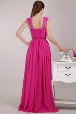 Beaded Wide Straps Deep Pink Chiffon Skirt Pageant Dress
