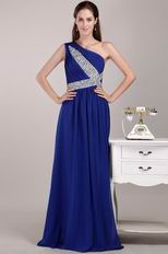 Beaded One Shoulder Royal Blue Chiffon Quality Prom Dress Cheap