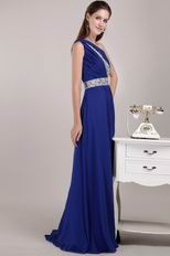 Beaded One Shoulder Royal Blue Chiffon Quality Prom Dress Cheap