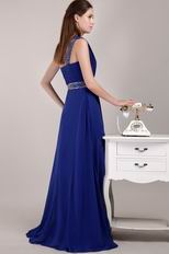 Beaded One Shoulder Royal Blue Chiffon Quality Prom Dress Cheap