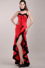 Red High-low Christmas Day Prom Dress With Spaghetti Straps