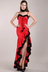 Red High-low Christmas Day Prom Dress With Spaghetti Straps