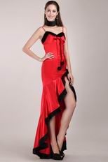 Red High-low Christmas Day Prom Dress With Spaghetti Straps