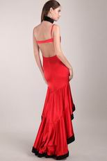 Red High-low Christmas Day Prom Dress With Spaghetti Straps