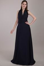 Stylish Halter Floor-length Black Chiffon Long La Prom Dress