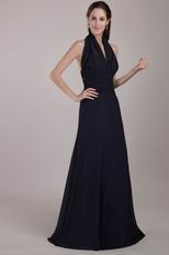 Stylish Halter Floor-length Black Chiffon Long La Prom Dress