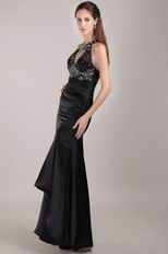 Black Column Rhinestones Backless Prom Dress With Side Split