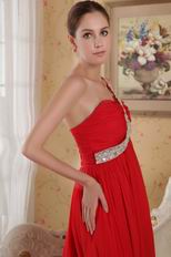 Red Chiffon Fabric One Shoulder High Low Prom Dress