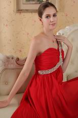 Red Chiffon Fabric One Shoulder High Low Prom Dress