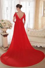 Top Designer V Neckline Prom Dress With Red Chiffon Skirt