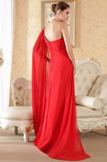 One Shoulder Watteau Train Red Prom Dress With Beading