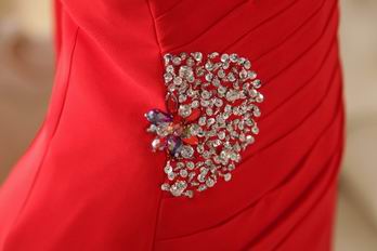 One Shoulder Watteau Train Red Prom Dress With Beading