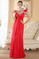 V Neck Cap Sleeves Handmade Prom Dress Inexpensive