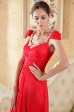 V Neck Cap Sleeves Handmade Prom Dress Inexpensive