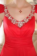V Neck Cap Sleeves Handmade Prom Dress Inexpensive