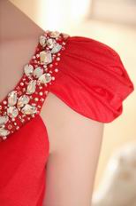 V Neck Cap Sleeves Handmade Prom Dress Inexpensive
