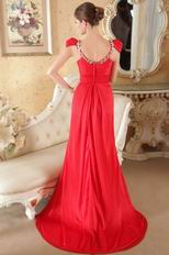 V Neck Cap Sleeves Handmade Prom Dress Inexpensive