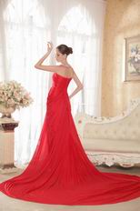 Halter V Neck Red Chiffon Prom Dress Crystals Emberllish