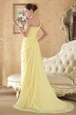 Crystals Emberllish One Shoulder Yellow Chiffon Prom Dresses UK