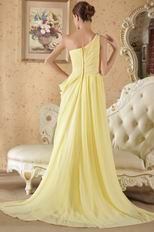 Crystals Emberllish One Shoulder Yellow Chiffon Prom Dresses UK