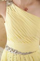 Crystals Emberllish One Shoulder Yellow Chiffon Prom Dresses UK