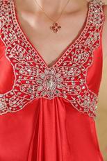 V Neckline Panel Train Red Prom Dresses With Beading