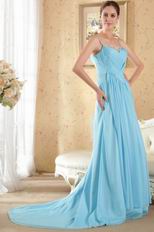 Spaghetti Straps Skirt New Arrival Aqua Blue Chiffon Prom Dress