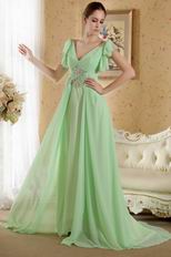 V Neckline Beaded Apple Green Prom Dress Designers List