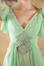 V Neckline Beaded Apple Green Prom Dress Designers List