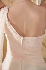 Column One Shoulder Watteau Train Baby Pink Prom Celebrity Dress