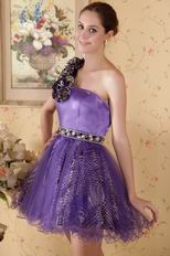 Eggplant Special Occasion Dress With HandMade Leopard Print Flower